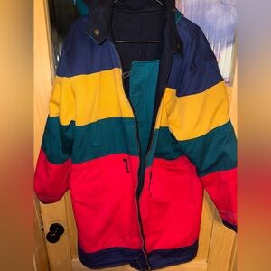 Vintage 90s Striped Braefair M Toggle Clasp Hooded Jacket Duffle Coat Reversible